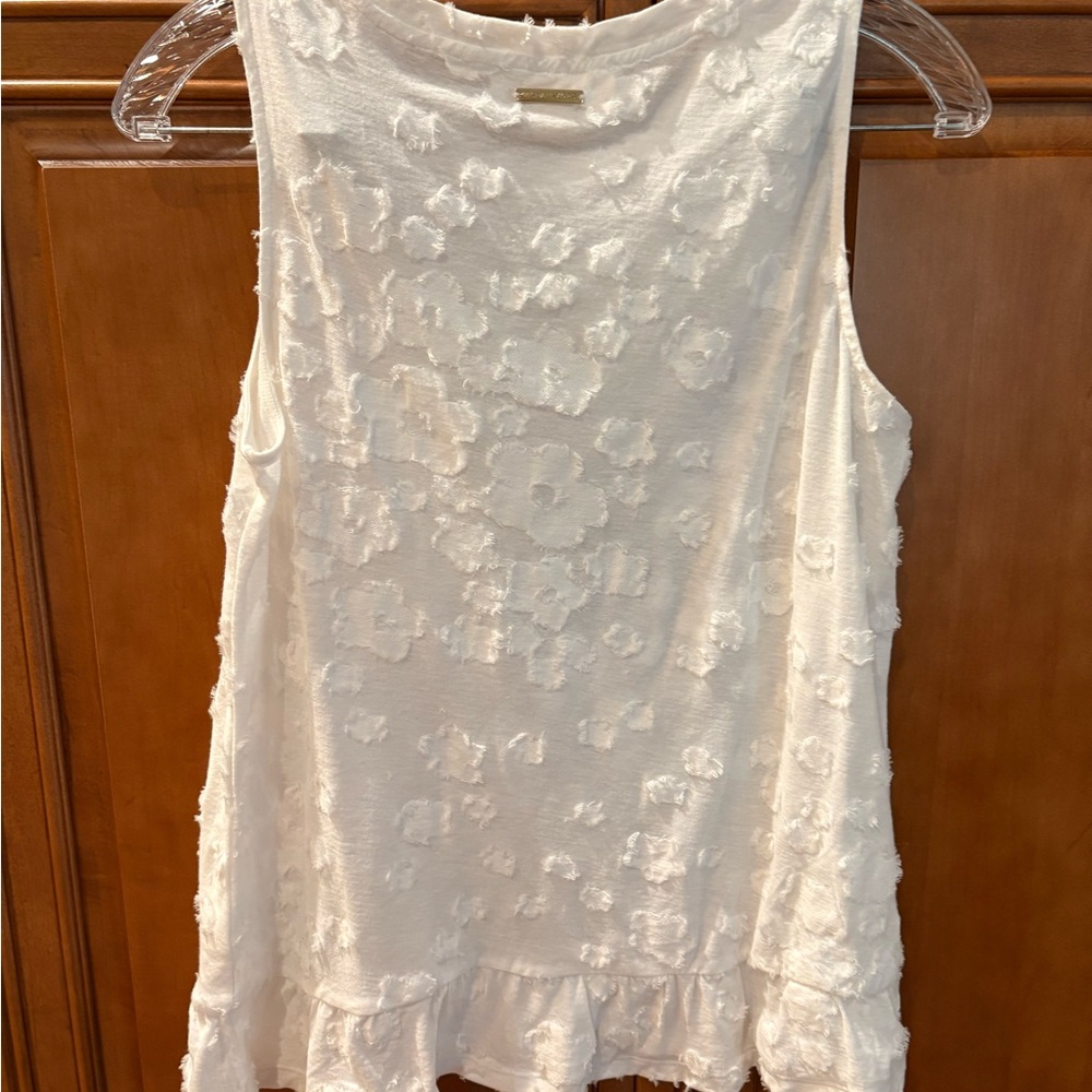 Michael Kors White Ruffled Embellished Tank Top